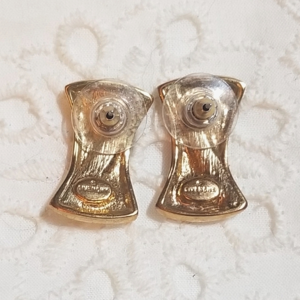 GIVENCHY Vintage crystal gold plated pierced earrings - Picture 5 of 6